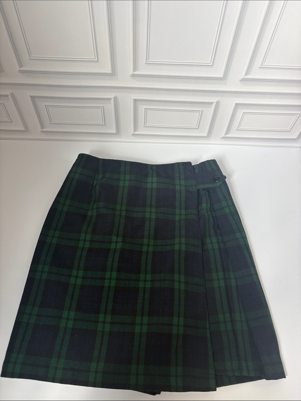 Girls Green & Navy Plaid Pleated Skirt – Size 10